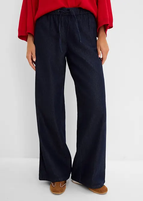 Leichte Wide-Leg-Jeans Mid Waist in blau von vorne - bonprix