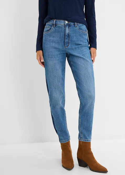 Mom-Jeans High Waist cropped in blau von vorne - bonprix