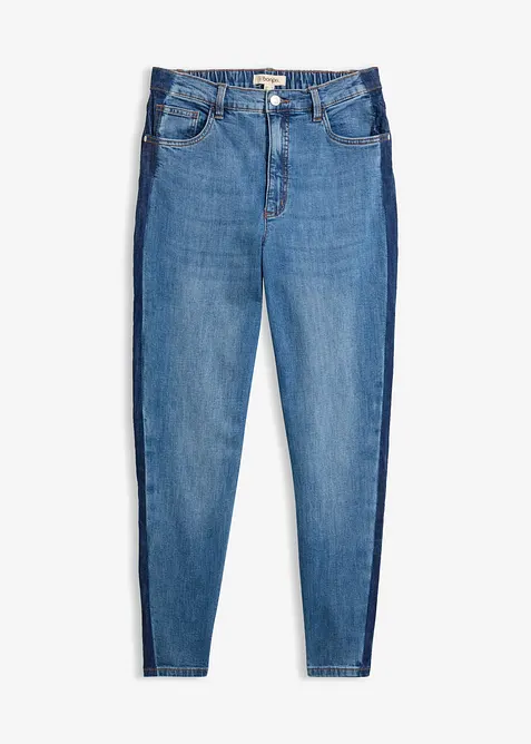 Mom-Jeans High Waist cropped in blau von vorne - bonprix