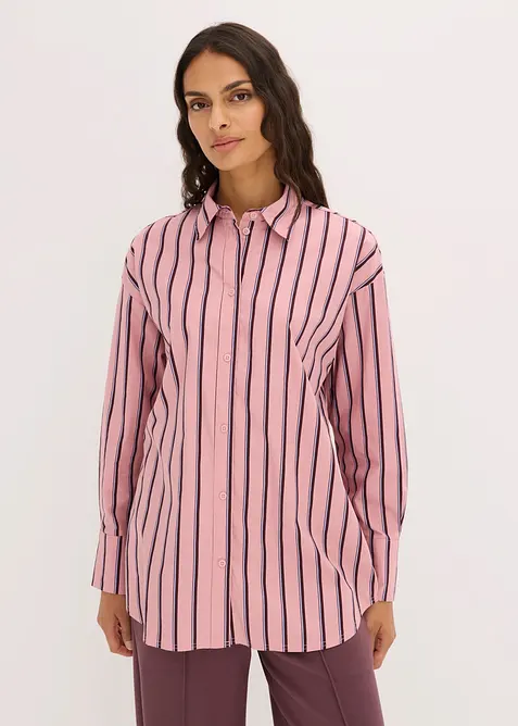 Hemdbluse aus Baumwoll-Mix in rosa von vorne (im Anschnitt) - bonprix