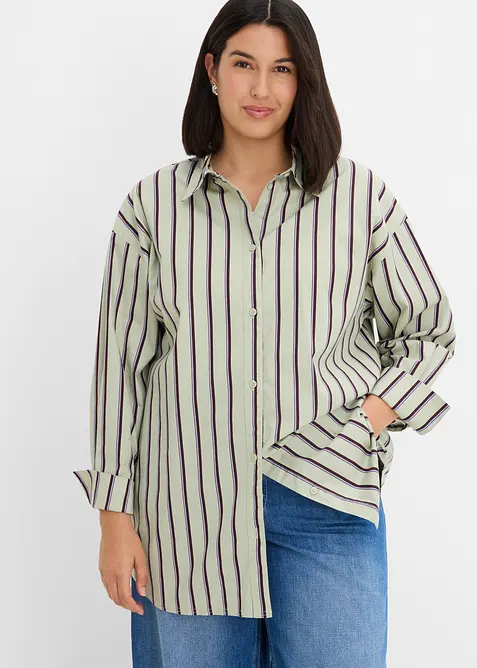 Hemdbluse aus Baumwoll-Mix in grün von vorne (im Anschnitt) - bonprix