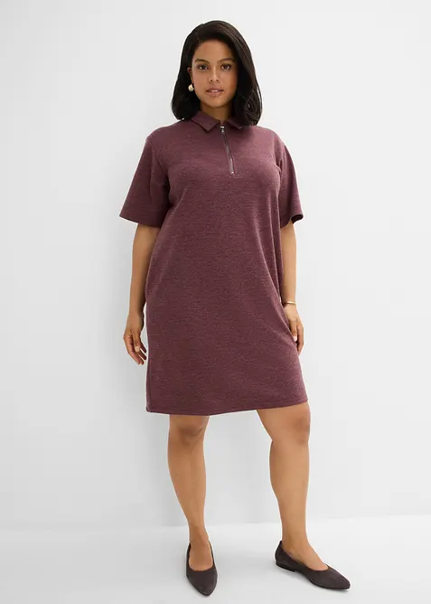Kleid mit Reißverschluss aus Piqué in lila von vorne (Totalaufnahme) - bonprix