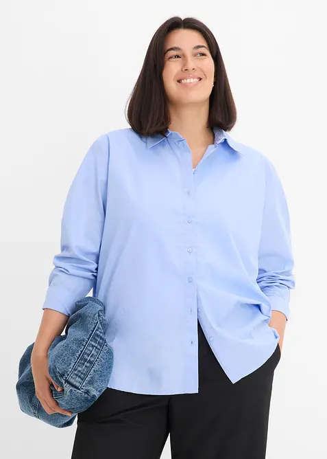 Hemdbluse aus reiner Baumwolle in blau von vorne (im Anschnitt) - bonprix