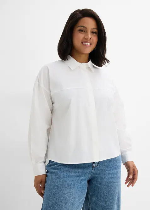 Hemdbluse aus Baumwoll-Mix in weiß von vorne (im Anschnitt) - bonprix