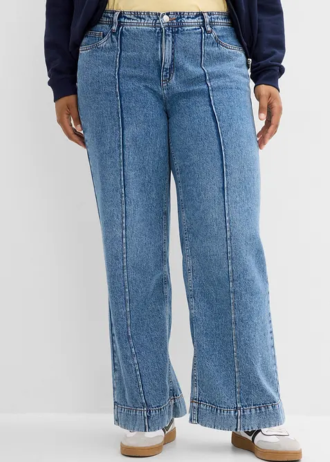 Leichte Wide-Leg-Jeans Mid Waist in blau von vorne - bonprix
