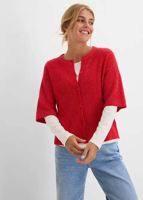Lockere Strickjacke mit Wollanteil in rot von vorne (im Anschnitt) - bonprix