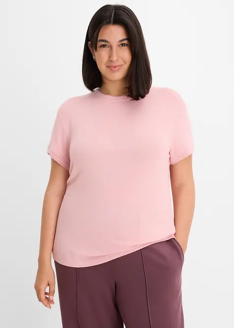 T-Shirt in 2-in-1-Optik aus Viskose-Mix in rosa von vorne (im Anschnitt) - bonprix