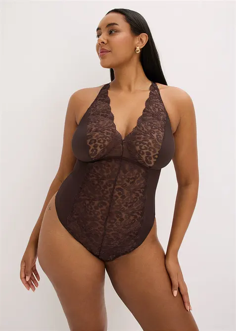 Stringbody o. Bügel mit edler Stickerei in braun von vorne (Totalaufnahme) - bonprix