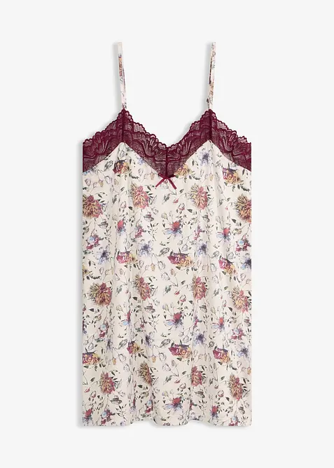 Satin Negligé mit zarter Spitze in weiß von vorne - bonprix