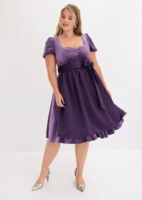 Dirndl und Schürze (2-tlg.Set) in lila von vorne (Totalaufnahme) - bonprix