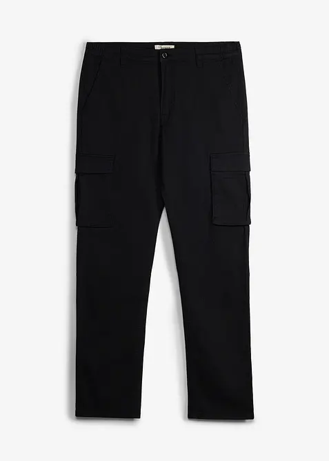 Classic Fit Stretch-Cargohose mit Dehnbund, Straight in schwarz von vorne - bonprix