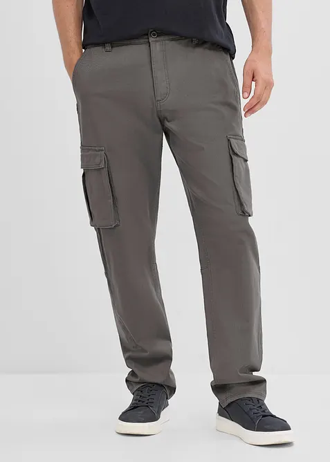Classic Fit Stretch-Cargohose mit Dehnbund, Straight in grau von vorne - bonprix