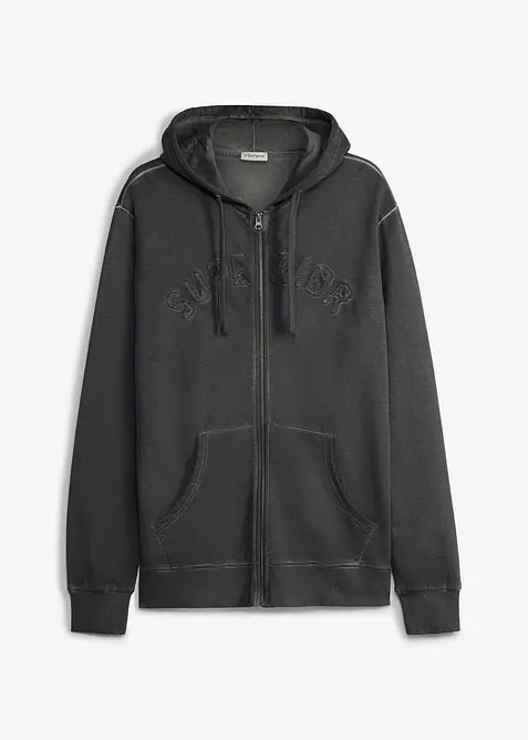 Kapuzen-Sweatjacke in gewaschener Optik aus reiner Baumwolle in grau von vorne - bonprix