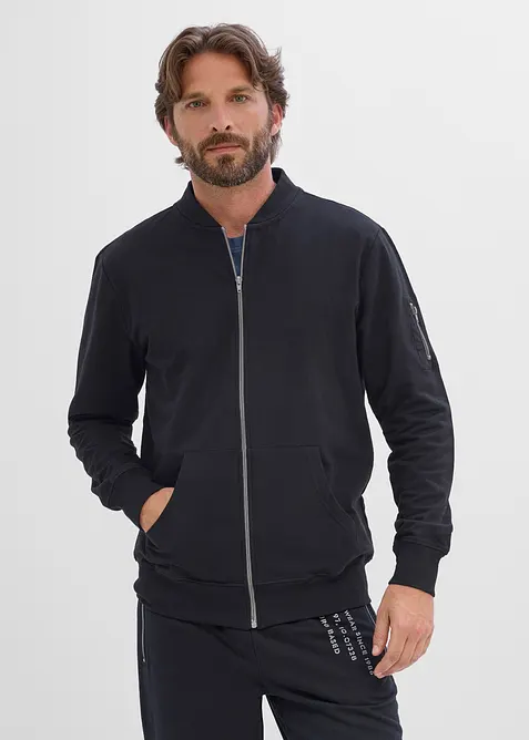 Sweatjacke aus reiner Bio-Baumwolle in schwarz von vorne (im Anschnitt) - bonprix