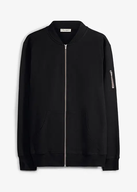 Sweatjacke aus reiner Bio-Baumwolle in schwarz von vorne - bonprix