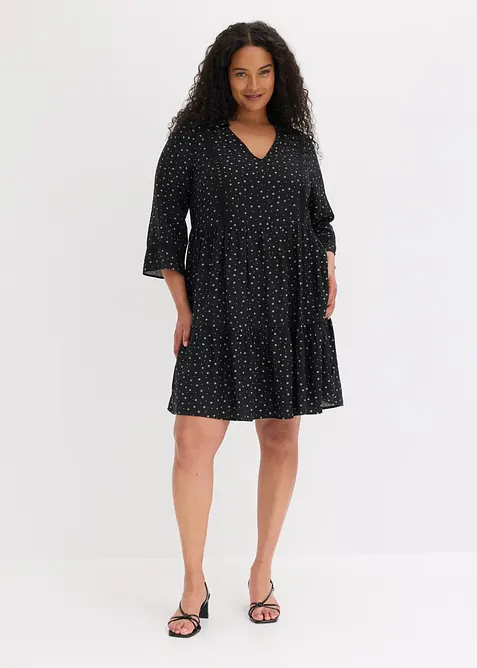 Kurzes Kleid aus Viskose-Mix in schwarz von vorne (Totalaufnahme) - bonprix