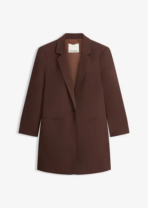 Long-Blazer mit gerafften 3/4-Ärmeln in braun von vorne - bonprix
