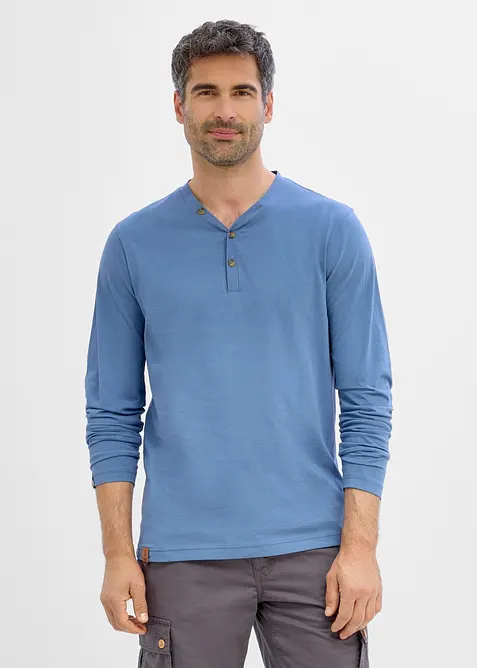 Henleyshirt aus reiner Baumwolle (2er Pack) in blau von vorne (im Anschnitt) - bonprix