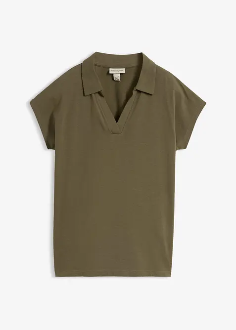 Poloshirt aus elastischem Baumwoll-Mix in grün von vorne - bonprix