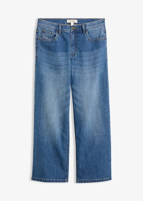 Wide-Leg-Jeans Mid Waist in blau von vorne - bonprix