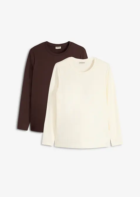 Umstands- und Stillshirts aus Bio-Baumwolle (2er Pack) in braun von vorne - bonprix
