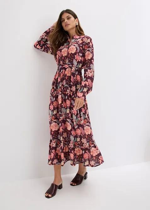 Maxikleid aus fließender Viskose in lila im Look von vorne (Totalaufnahme) - bonprix