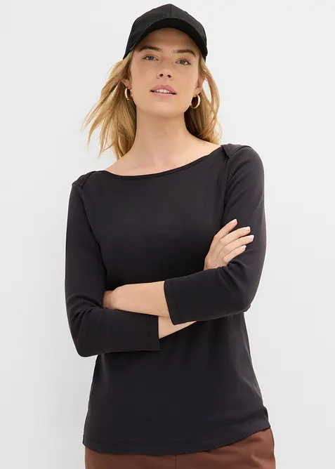 Shirt aus reiner Bio-Baumwolle in schwarz von vorne (im Anschnitt) - bonprix