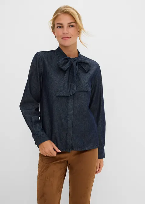 Jeansbluse aus reiner Baumwolle in blau von vorne (im Anschnitt) - bonprix