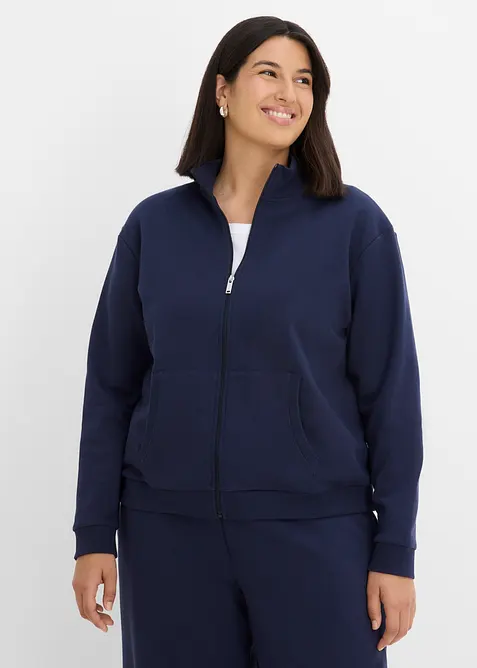 Sweatjacke aus reiner Bio-Baumwolle in blau von vorne (im Anschnitt) - bonprix