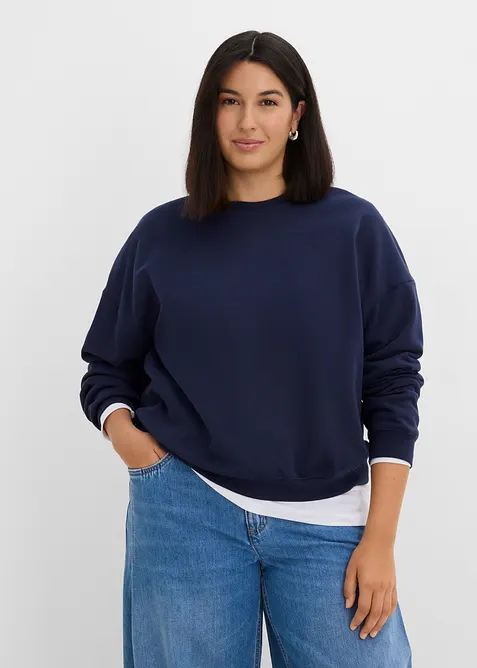 Kurzes Sweatshirt aus reiner Bio-Baumwolle in blau von vorne (im Anschnitt) - bonprix
