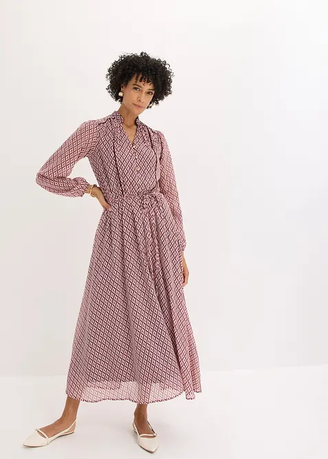 Chiffonkleid mit Kontrast-Pipings in lila im Look von vorne (Totalaufnahme) - bonprix