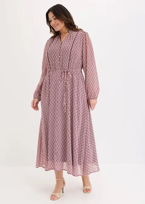 Chiffonkleid mit Kontrast-Pipings in lila von vorne (Totalaufnahme) - bonprix