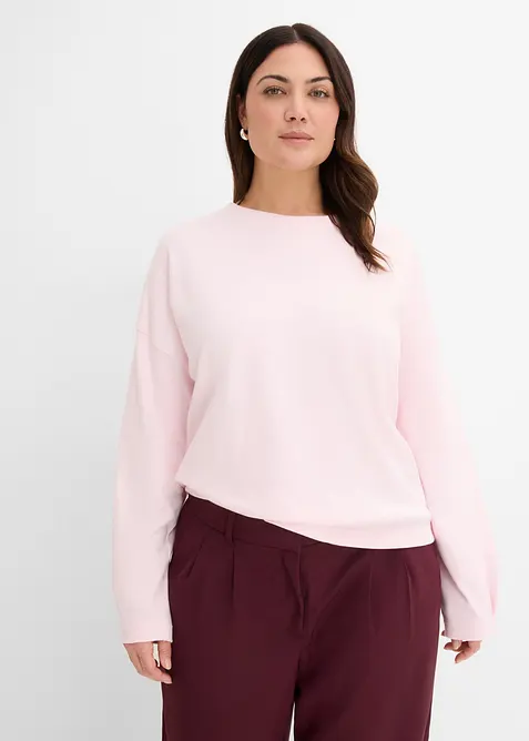 Weites Langarmshirt aus reiner Baumwolle in rosa von vorne (im Anschnitt) - bonprix