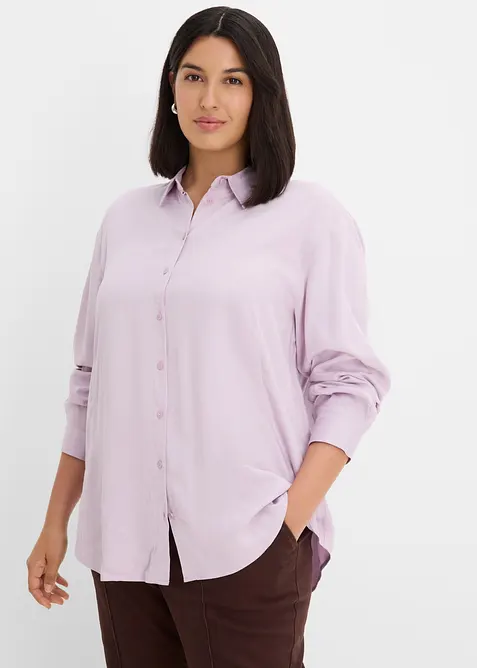 Hemdbluse aus softer Viskose in lila von vorne (im Anschnitt) - bonprix