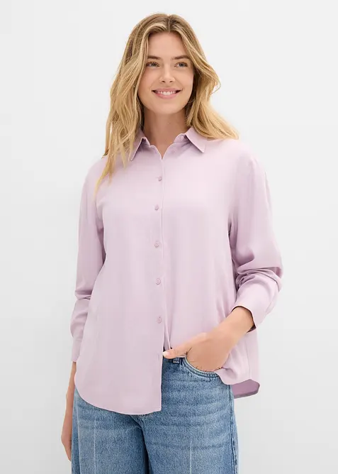 Hemdbluse aus softer Viskose in lila von vorne (im Anschnitt) - bonprix