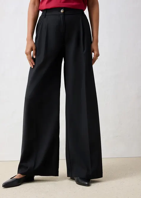 Bundfaltenhose aus weichem Woll-Mix in schwarz von vorne - bonprix