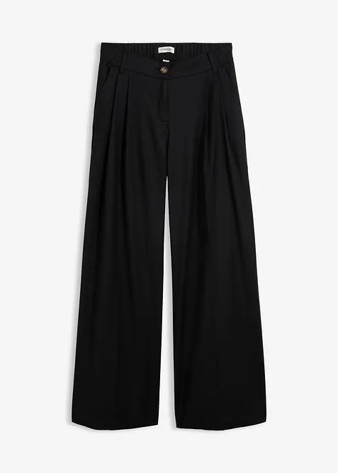 Bundfaltenhose aus weichem Woll-Mix in schwarz von vorne - bonprix