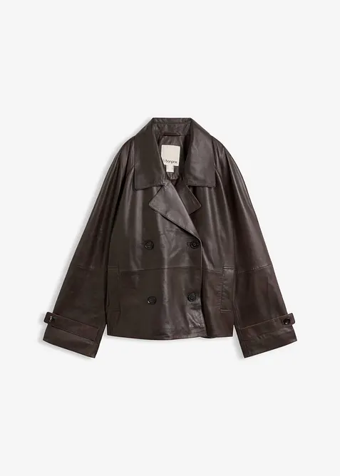 Cabanjacke aus Lammnappa-Leder in braun von vorne - bonprix