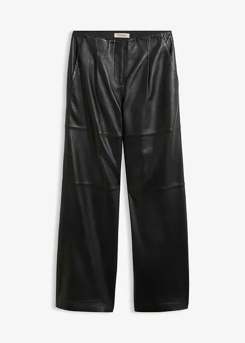 Lederhose mit Bundfalten in schwarz von vorne - bonprix
