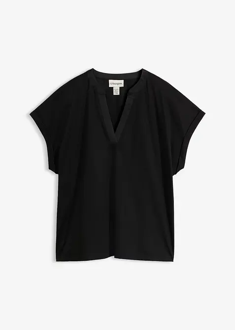 Shirt aus glattem Baumwoll-Seiden-Mix in schwarz von vorne - bonprix