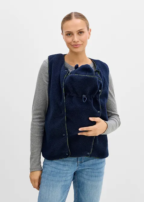 2-in-1 weiche Umstands-und Trageweste aus Teddyfleece (2-tlg. Set) in blau von vorne (im Anschnitt) - bonprix
