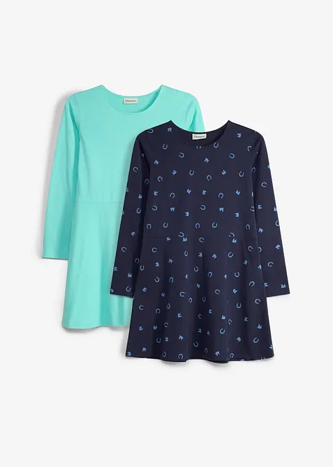 Jerseykleid aus reiner Bio-Baumwolle (2er-Pack) in blau von vorne - bonprix