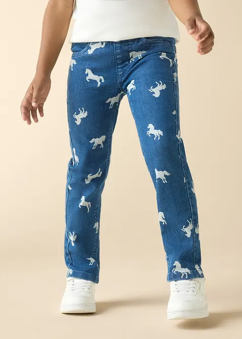 Schlupfjeans mit elastischem Bund Mid Waist in blau von vorne - bonprix