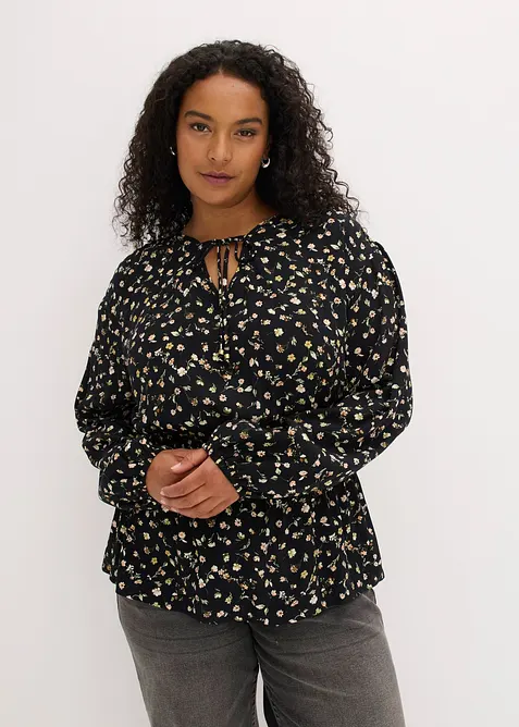 Bluse aus Viskose-Crépe in schwarz von vorne (im Anschnitt) - bonprix