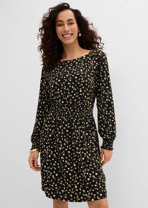 Jerseykleid mit Rundhals in schwarz von vorne (Totalaufnahme) - bonprix