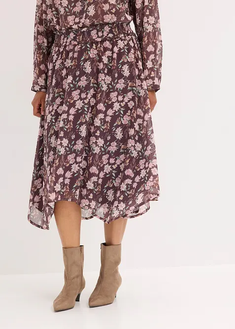 Chiffon-Midirock in lila von vorne - bonprix