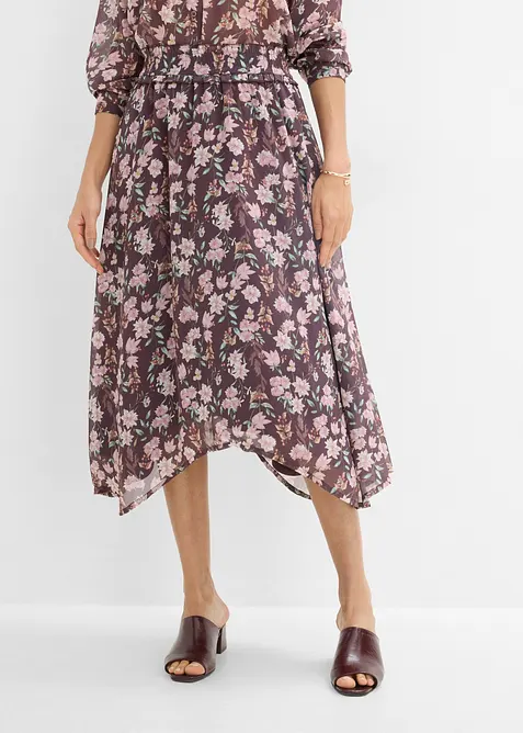Chiffon-Midirock in lila von vorne - bonprix