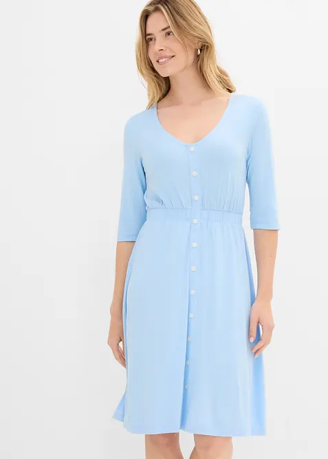 Jerseykleid aus elastischem Viskose-Mix in blau von vorne (Totalaufnahme) - bonprix