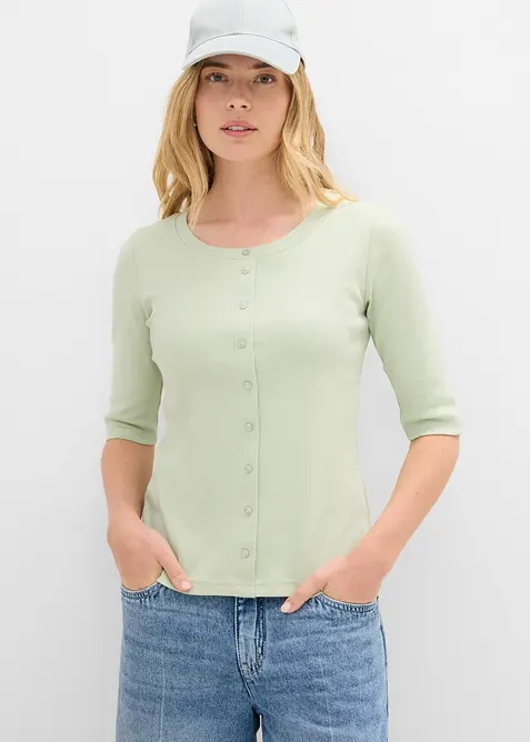 Rippshirt aus Bio-Baumwoll-Mix in grün von vorne (im Anschnitt) - bonprix