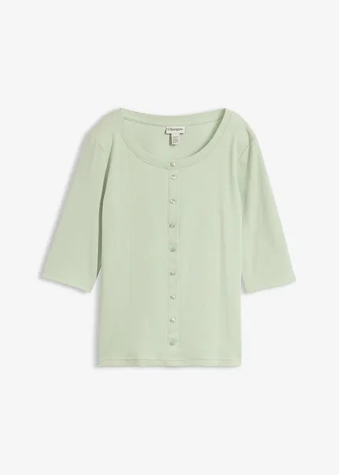 Rippshirt aus Bio-Baumwoll-Mix in grün von vorne - bonprix